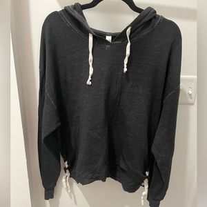 Dark grey baggy cropped hoodie with white strings- Xhilaration
